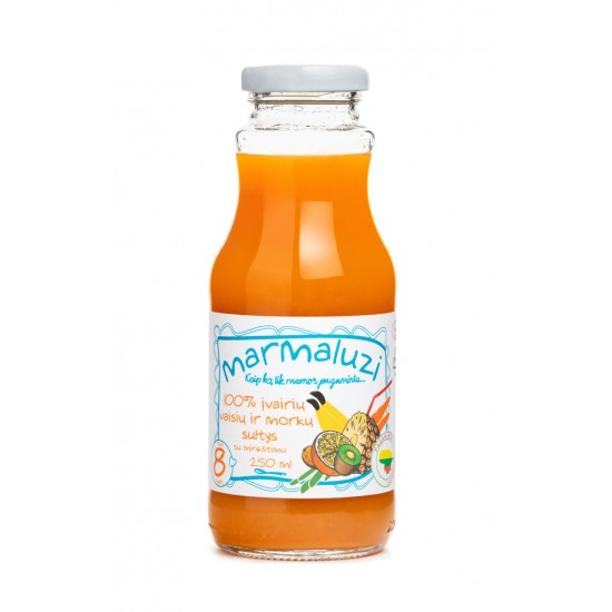 100 % įvairių vaisių ir morkų sultys (nuo 6 mėn.), 250 ml